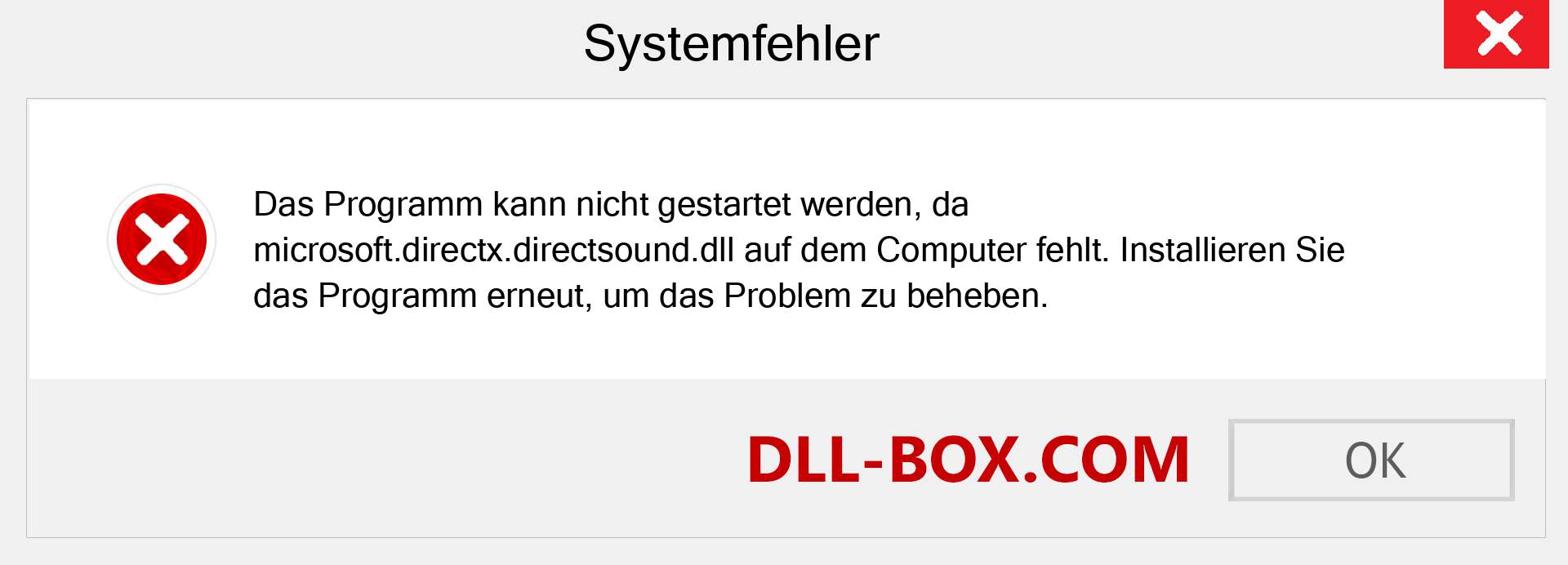 microsoft.directx.directsound.dll-Datei fehlt?. Download für Windows 7, 8, 10 - Fix microsoft.directx.directsound dll Missing Error unter Windows, Fotos, Bildern